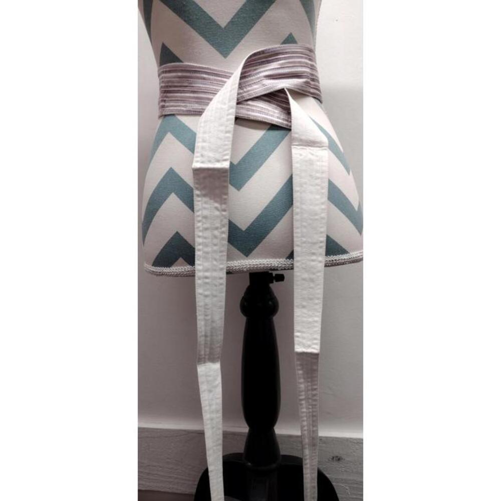 Vintage Sash Silk Belt Stripes Gray White Obi Wrap Boho Hippie Era DEADSTOCK 70s